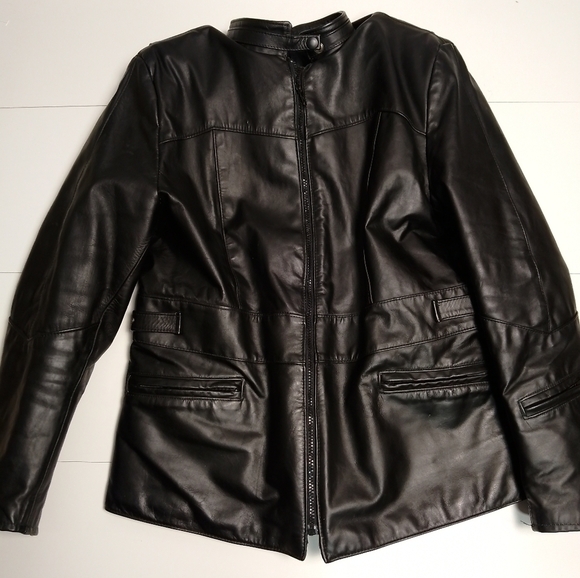 Vintage Brimaco leather jacket woman  size 18 . Padded lined. Racer biker moto - Picture 1 of 8